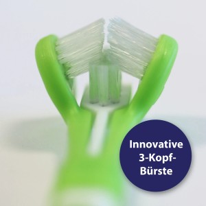 Canosept 3-Kopf-Zahnbürste für Hunde, Detailaufnahme der innovativen Bürstenköpfe.