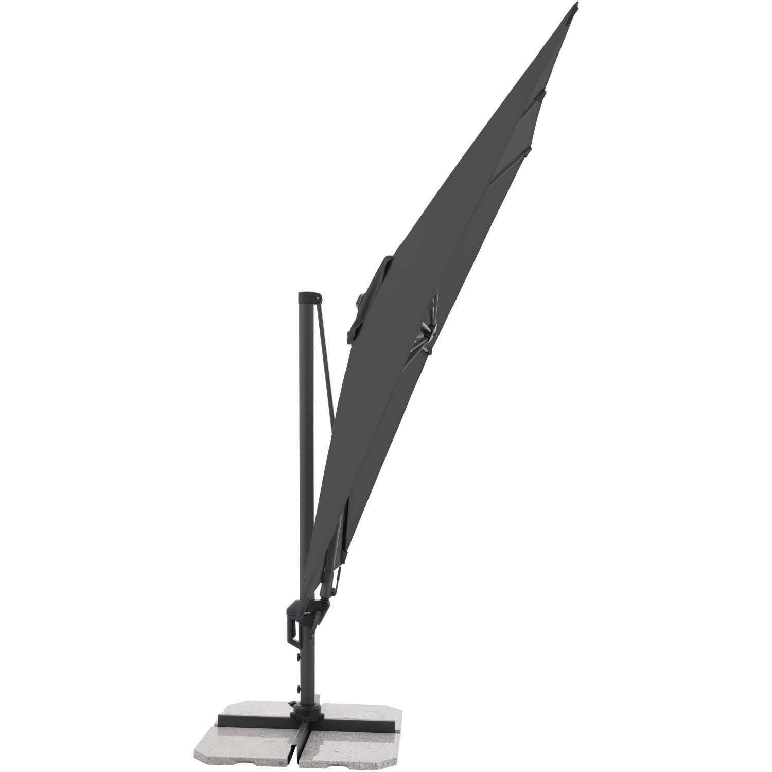 Anthrazitfarbener Doppler Ampelschirm 310x210 cm mit Kurbel und Neigungsfunktion.