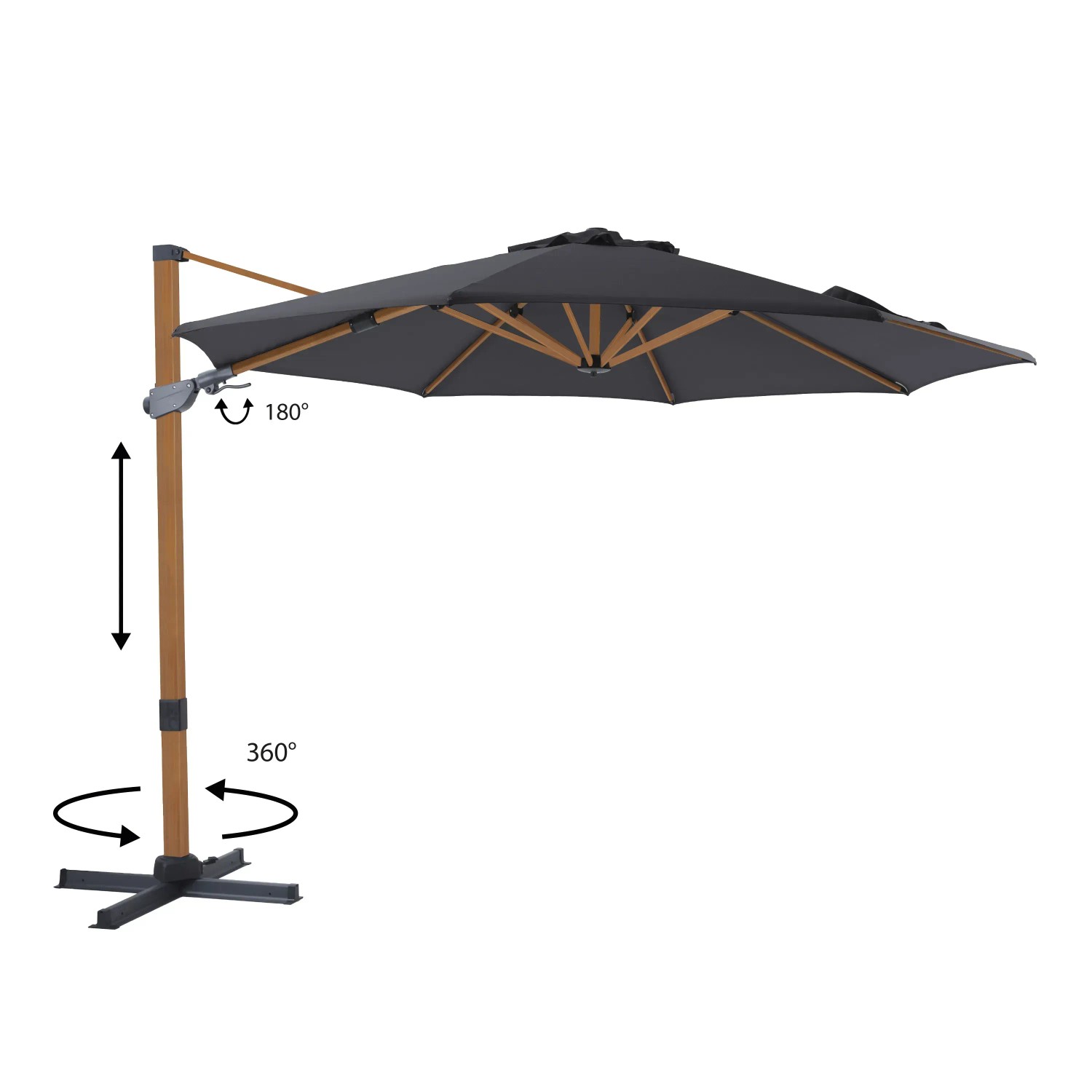 Axi Ampelschirm Cyrus Premium, Ø 300 cm, Holzoptik/Grau, mit Dreh- und Kippfunktion für flexiblen Sonnenschutz.