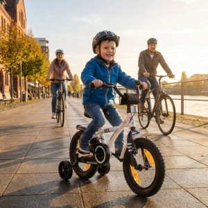 PROMETHEUS BIKES Kinderfahrrad 14 Zoll ab 4 Jahre mit Stützrädern und Rücktrittbremse Weiß