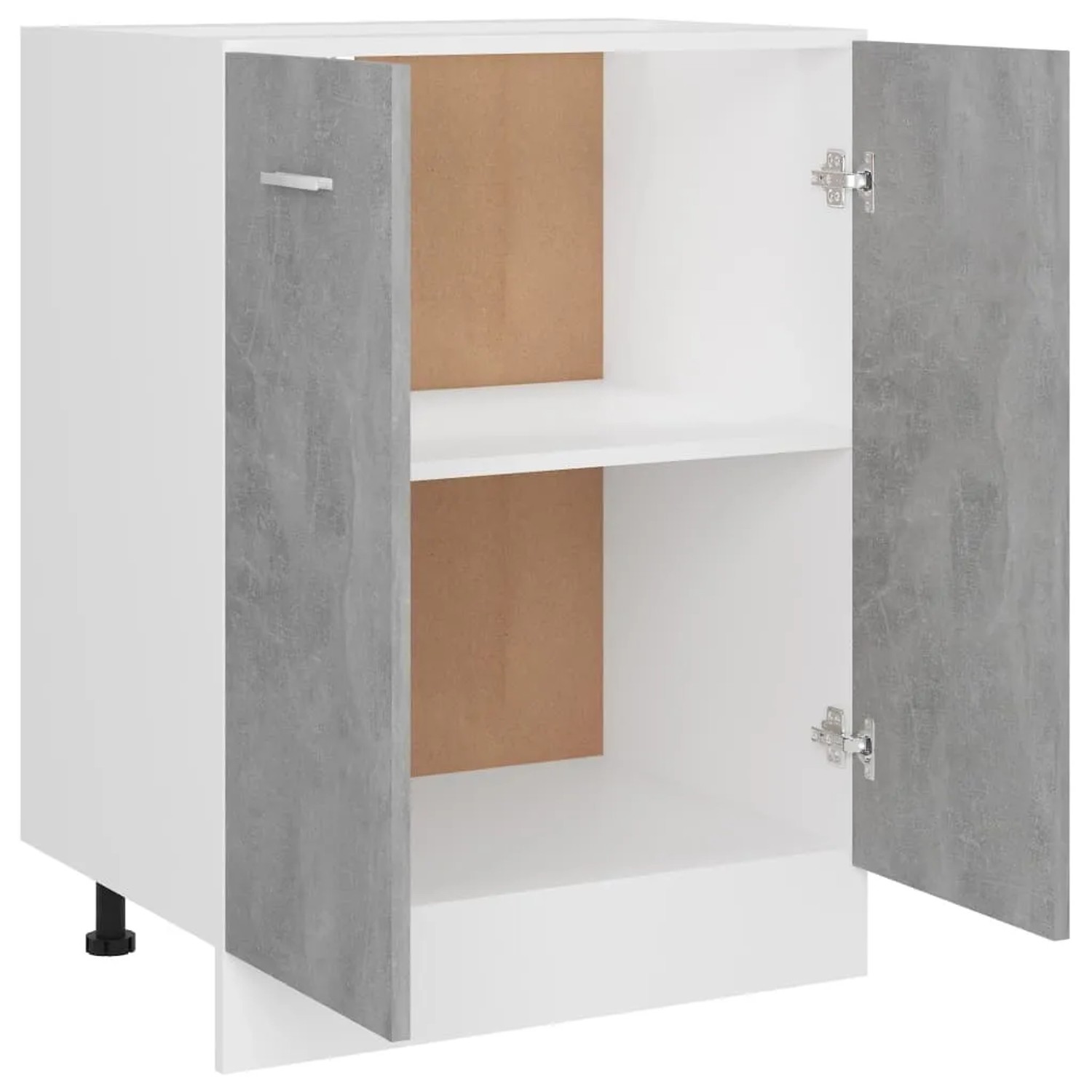 vidaXL Unterschrank, Betongrau, 60x46x81,5 cm, Holzwerkstoff, mit offenen Türen und zwei Regalböden.