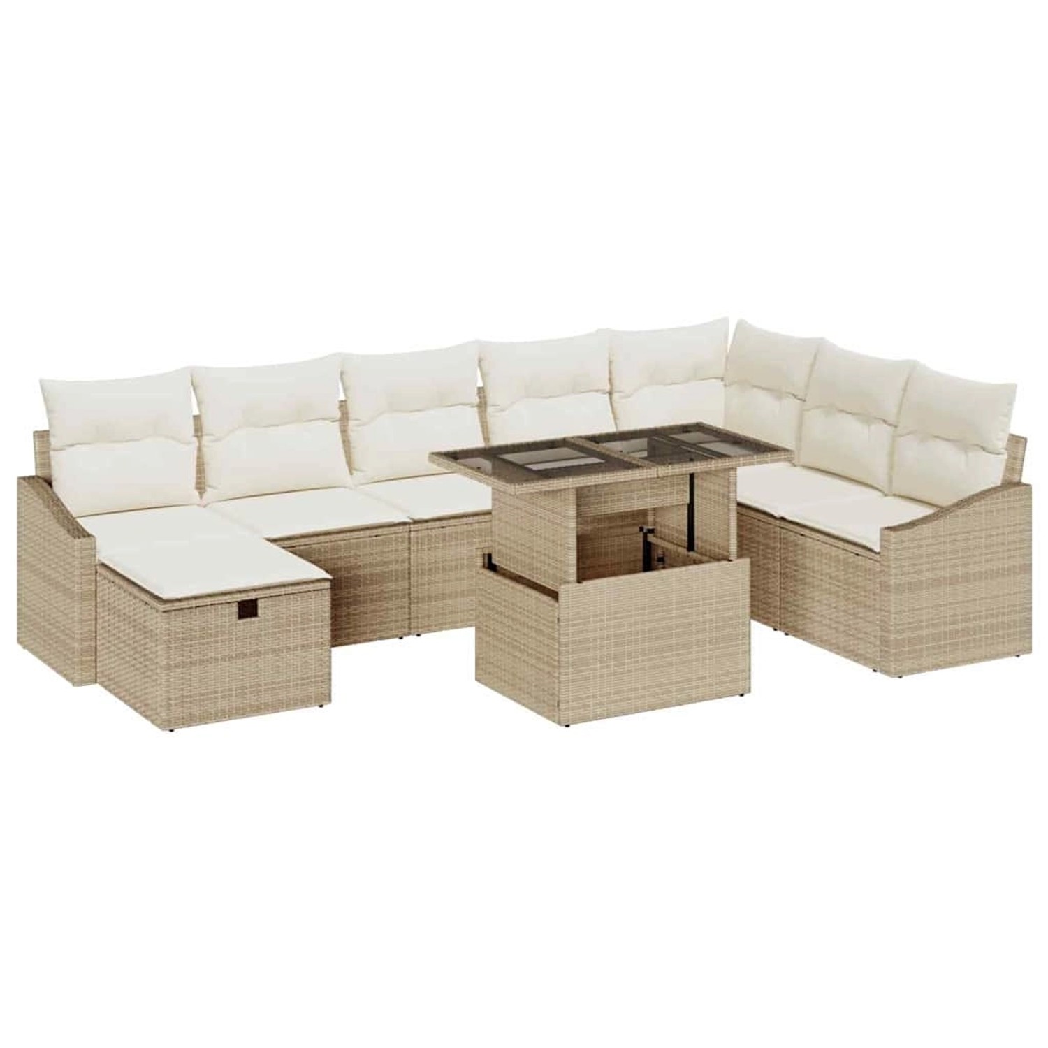 vidaXL Garten-Sofa-Set Höhenverstellbar 9-Tlg Beige Poly Rattan 3361190 günstig online kaufen