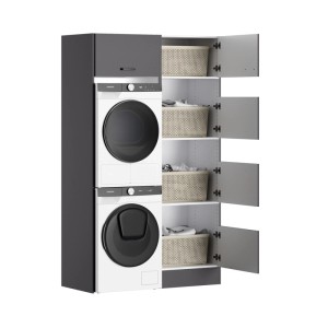 OPTIFIT Waschsäulen-Set Kiel420 in Anthrazit mit Waschmaschine, Trockner und Wäscheschrank.