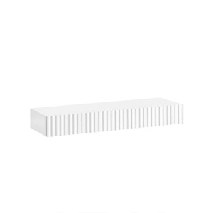 Weißes Schweberegal mit geriffelter Schublade und LED-Licht. Modernes Wandregal für Stauraum und Beleuchtung.
