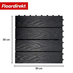 Floordirekt WPC Klickfliese Noble 3D, 30x30 cm, Schwarz, für Terrasse & Balkon.