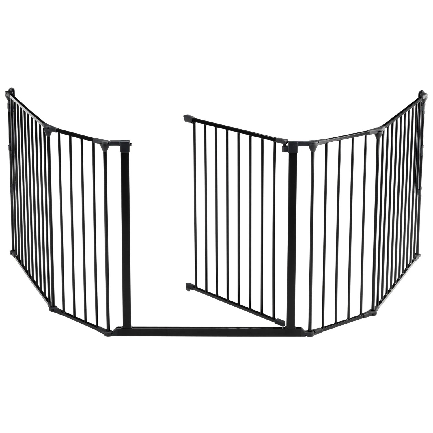 Schwarzes Kaminofenschutzgitter Ben aus Metall, flexibel aufstellbar, Höhe 71 cm, Länge 90-278 cm.