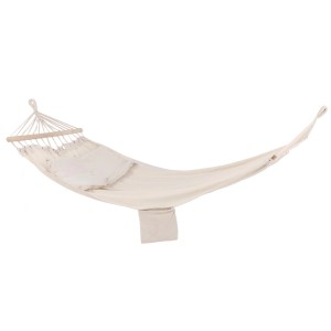 Weiße ebuy24 Anini Hängematte aus Stoff mit Kissen, ideal für Gartenmöbel.