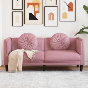 vidaXL Sofa mit Kissen 2-Sitzer Rosa Samt 372635