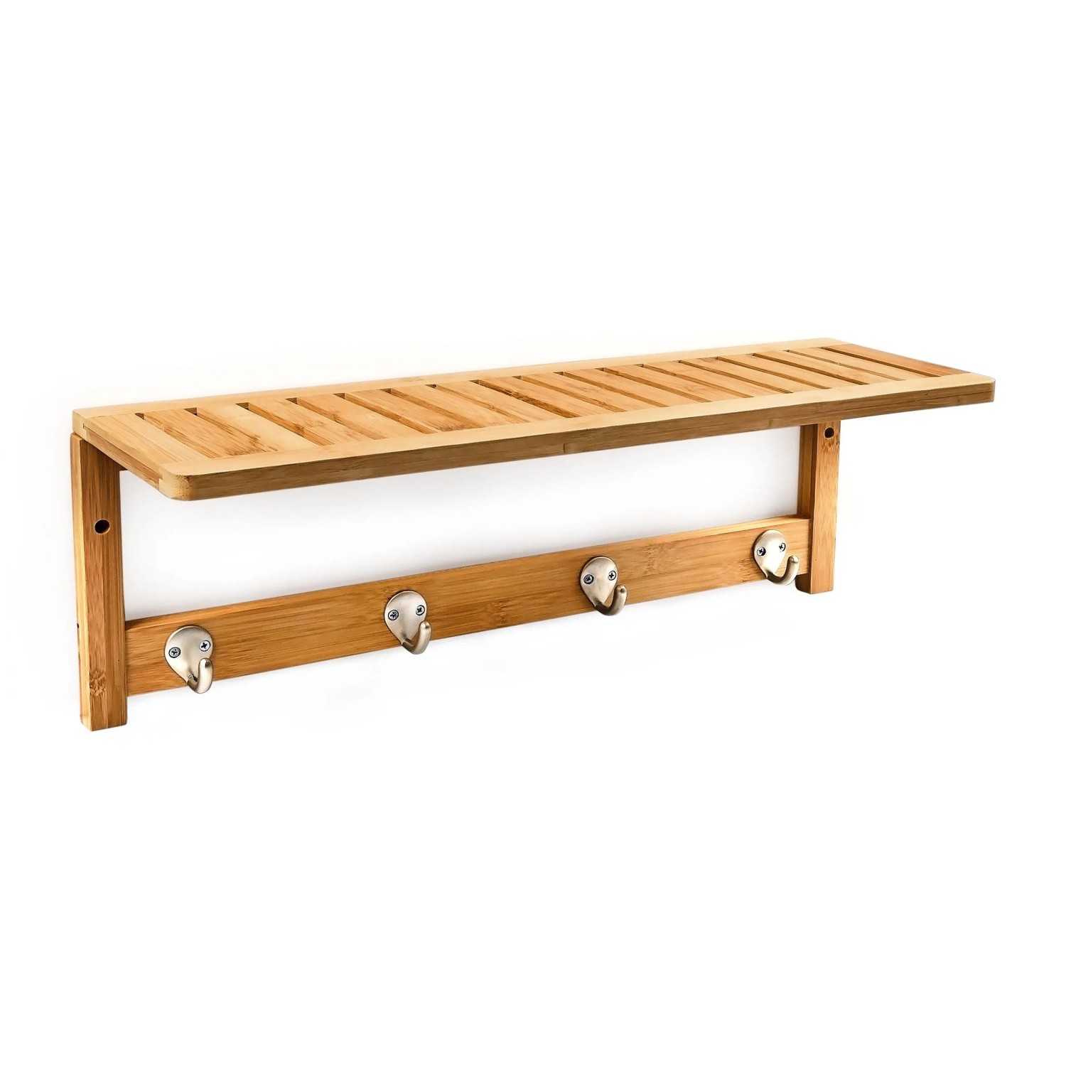 Relaxdays Wandregal mit Hakenleiste Bambus Natur Feuchtigkeitsresistent 18 cm x 50 cm x 16 cm 0,8 kg