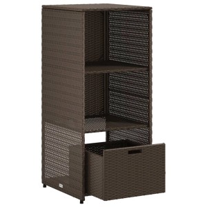 Brauner VidaXL Gartenschrank aus Polyrattan mit Schublade und Regalböden.