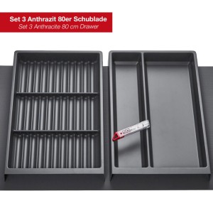 SOTECH ORGA-BOX Vario SET 3 Anthrazit für 80er Schublade Mehrzweckeinsatz Gewürzeinsatz Antirutschmatte Orga-Weave