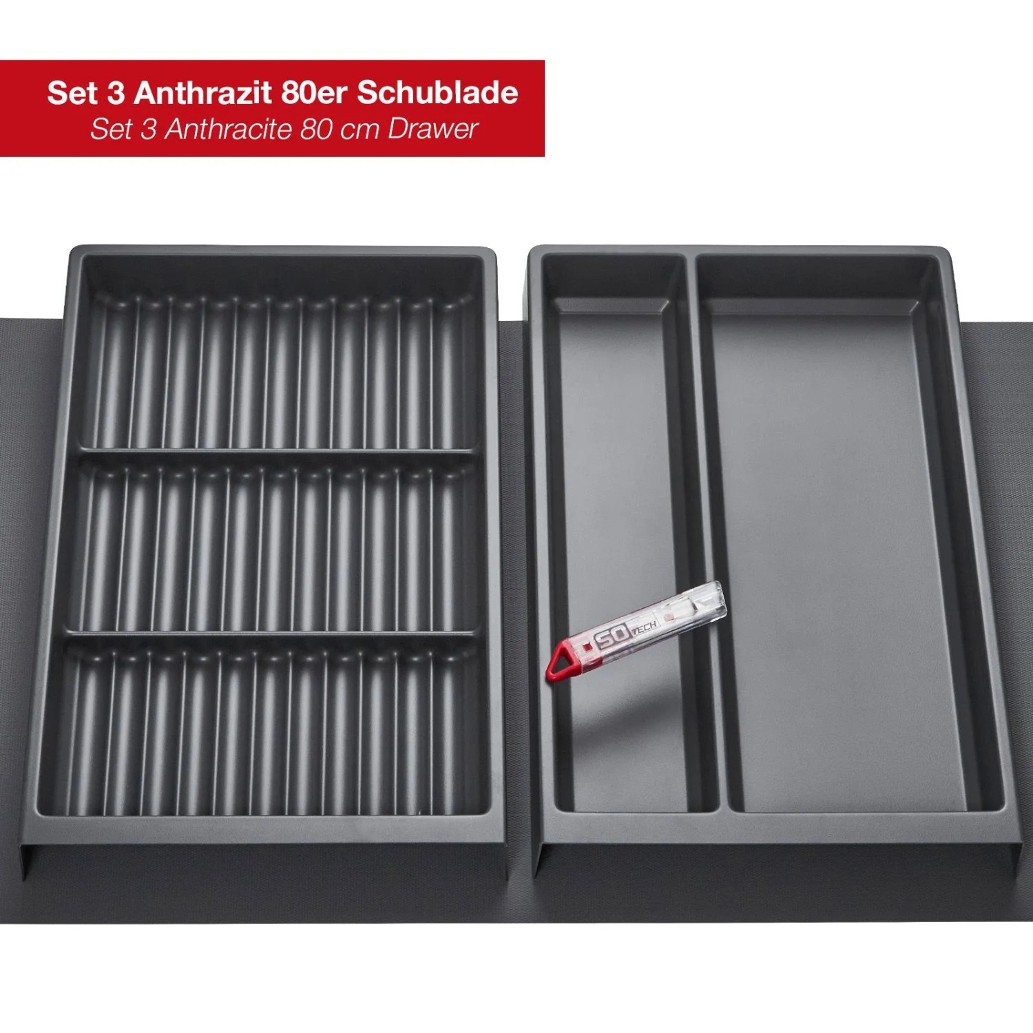 SOTECH ORGA-BOX Vario SET 3 Anthrazit für 80er Schublade Mehrzweckeinsatz Gewürzeinsatz Antirutschmatte Orga-Weave_2