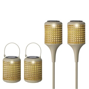 Marelida LED Solar Fackeln Laternen Hängend Gartenstecker Solarleuchten Natur 4er Set