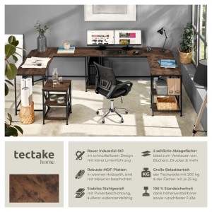 Tectake Schreibtisch Hamilton Industrial Style Holz und Stahl  138 x 138 x 75 50 cm Industrial Holz Dunkel  Rustikal