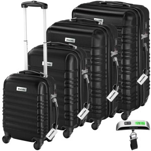 Tectake Hartschalenkoffer Set Mila 4 Teilig Aus Robustem Abs Kunststoff Inkl  Kofferwaage und  Anhänger  Mit Teleskopgriff  32 x 50 x 76 cm Schwarz