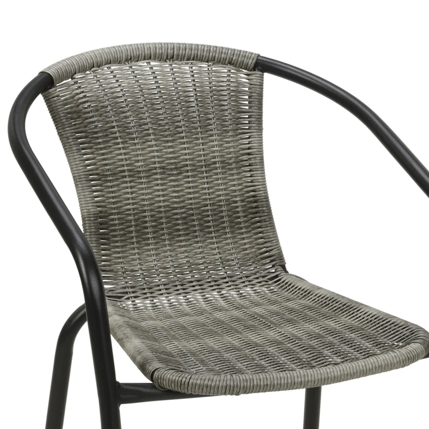 Mojawo Bistrostuhl aus Polyrattan, grau meliert und schwarz, stapelbarer Gartenstuhl.