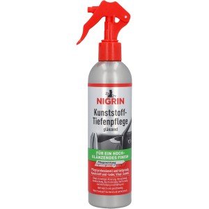 Nigrin Kunststoff-Tiefenpflege, 300ml Flasche mit rotem Sprühkopf, für glänzende Autopflege.