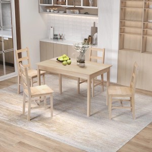 HOMCOM Essgruppe mit 4 Stühlen aus Kiefernholz, naturfarben. Tisch mit Stühlen im Esszimmer.