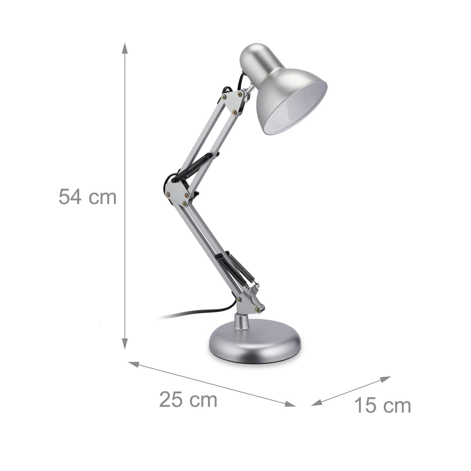 Relaxdays Schreibtischlampe Metall Silber Verstellbar 54 cm x 25 cm x 15 cm 1,4 kg_4
