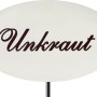 Emailleweißer Kräuterstecker „Unkraut“ (30 cm) zur Beet- und Kübelbeschriftung.