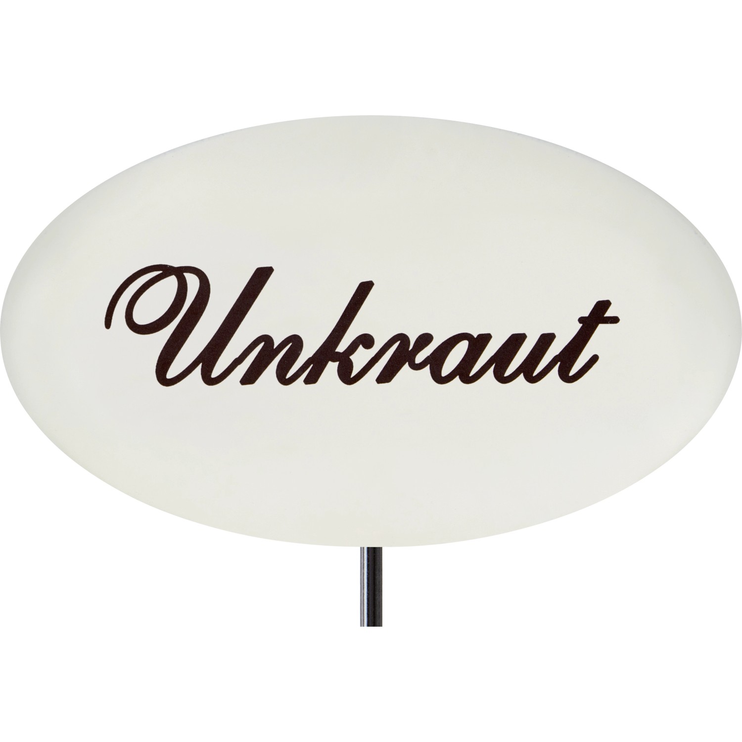 Emailleweißer Kräuterstecker „Unkraut“ (30 cm) zur Beet- und Kübelbeschriftung.