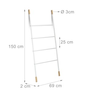 Relaxdays Handtuchleiter Eisen Bambus Weiß 4 Sprossen 150 cm x 69 cm x 2 cm 2,2 kg