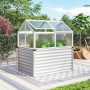 Vitavia Hochfrühbeet Gamma aus Alu und Glas im Garten. Das Metall-Hochbeet mit Frühbeetaufsatz bietet Platz für Pflanzen.