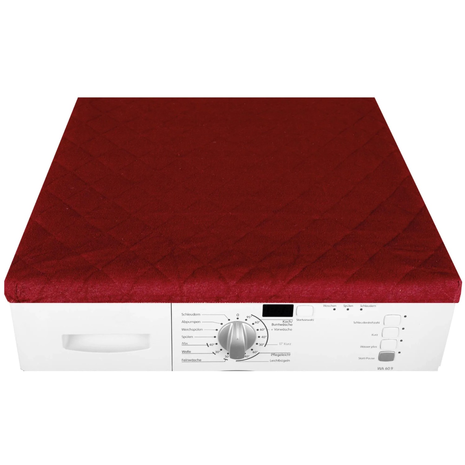 Roter Waschmaschinenbezug 60x60 cm von Bestlivings schützt Trockner und Waschmaschine vor Kratzern.