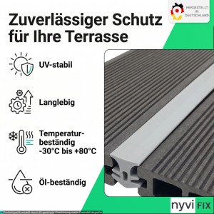 Graues NYVI Fugendichtband NYVIFix in Terrassenfuge, UV-stabil, langlebig, temperaturbeständig. Schützt Fugen.