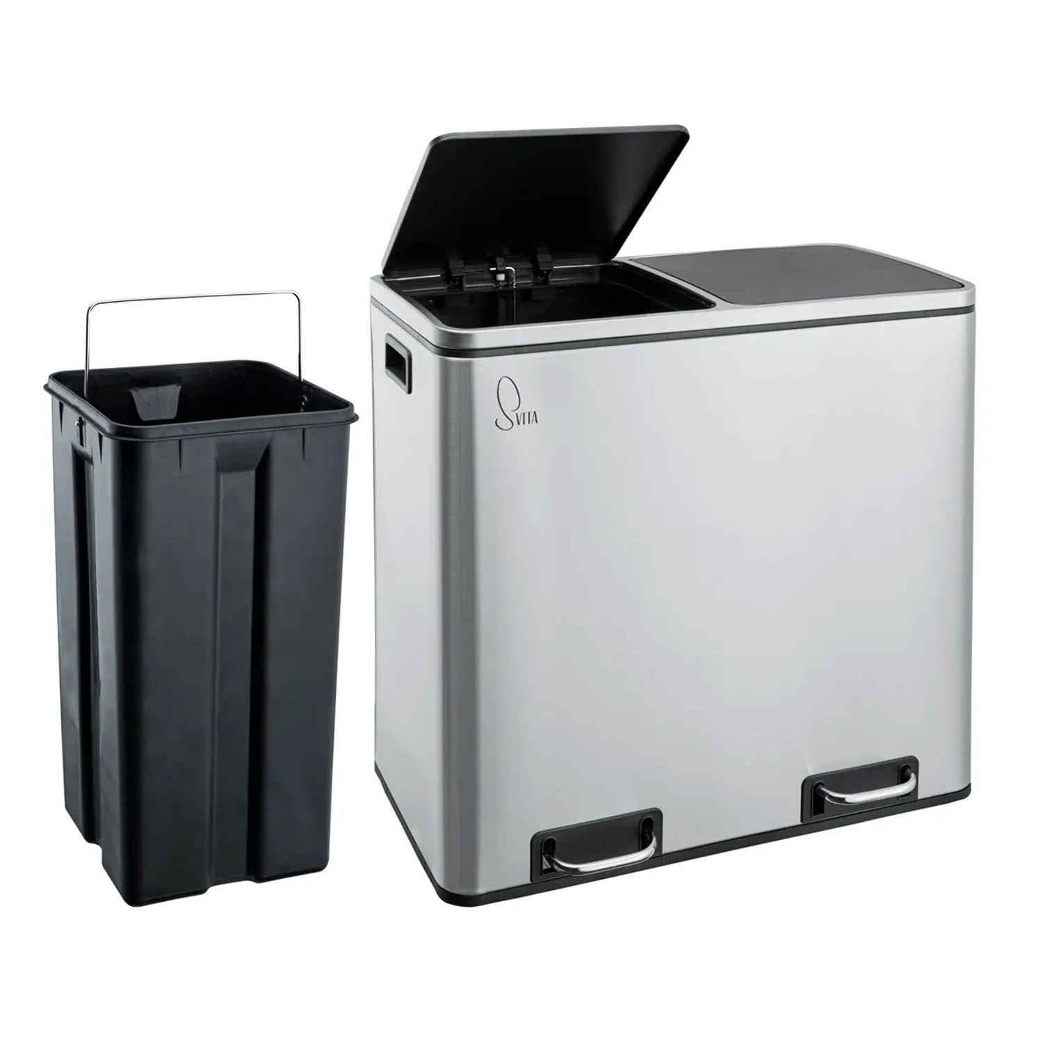 Svita Treteimer TM2X24, 48L, silberner Mülleimer mit Inneneimer und Trennsystem.