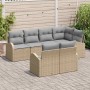 Beiges 7-teiliges vidaXL Garten-Sofa-Set aus Polyrattan mit grauen Kissen.