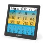 Schwarze Bresser Solar-WLAN-Wetterstation 4CAST PRO SF 7-in-1 mit Displayanzeige.