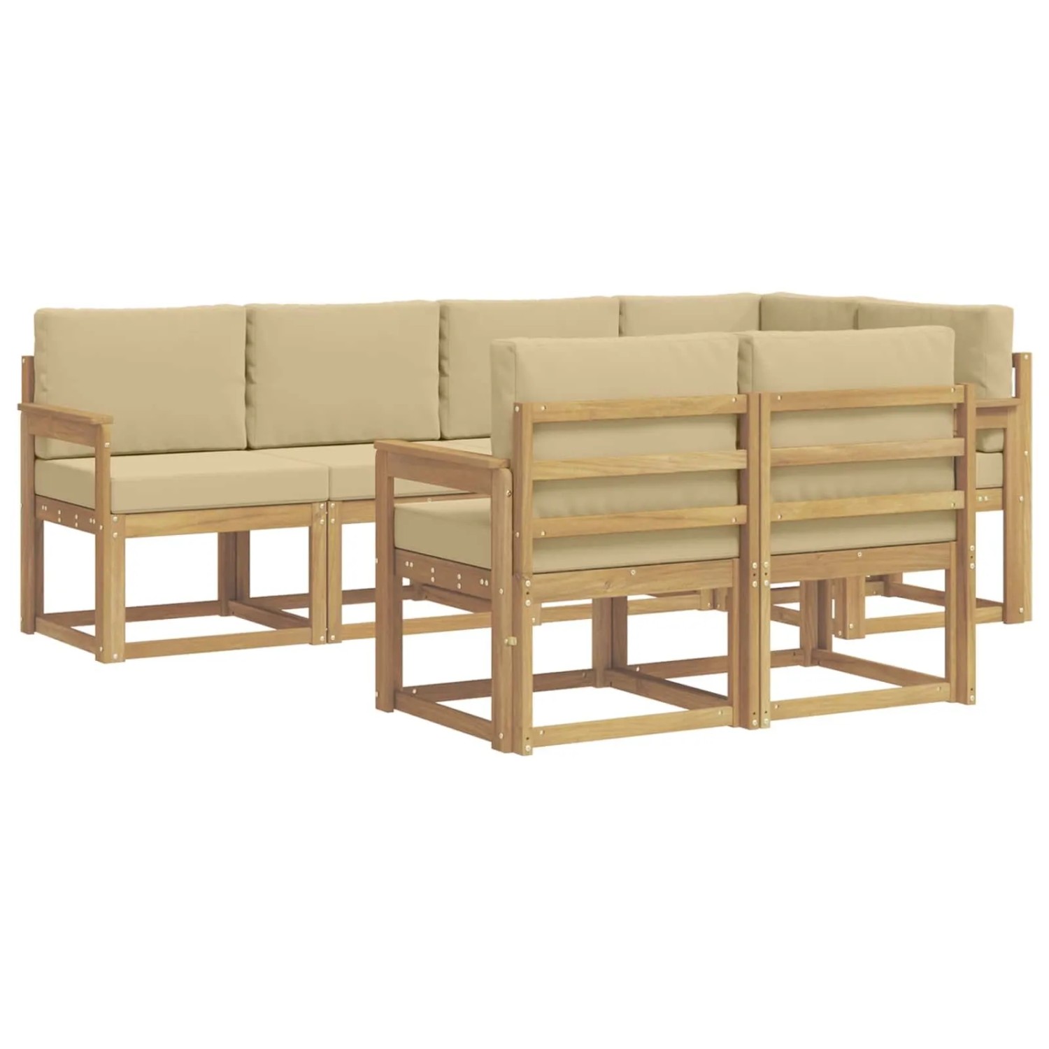 vidaXL Outdoor-Sofagarnitur mit Kissen 7-Tlg Weiß und Beige Polyester 3387762