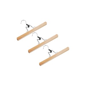 3er-Pack Hosenspanner aus Holz mit Metallhaken zur Textilaufbewahrung.
