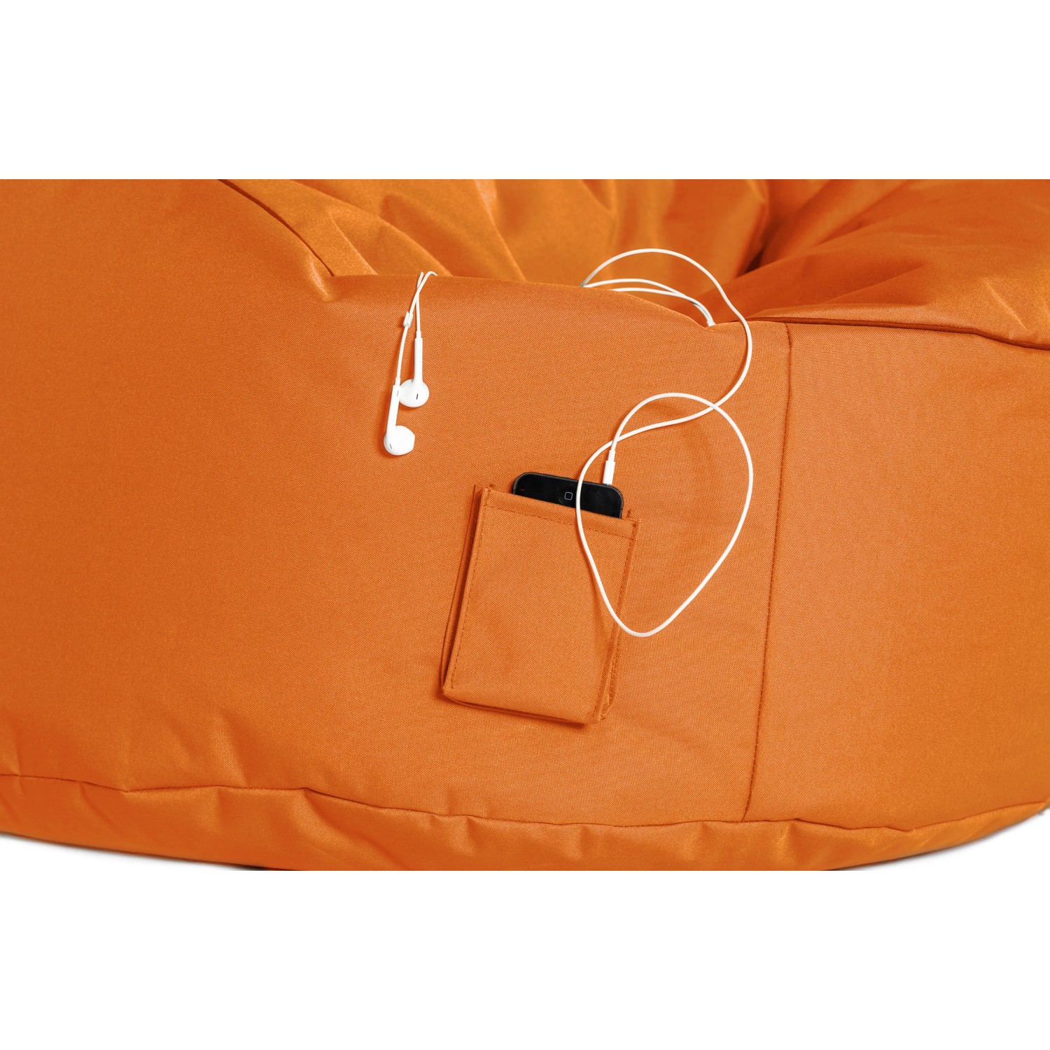 Oranger Sitting Point Sessel Scuba mit Seitentasche für Handy und Kopfhörer.