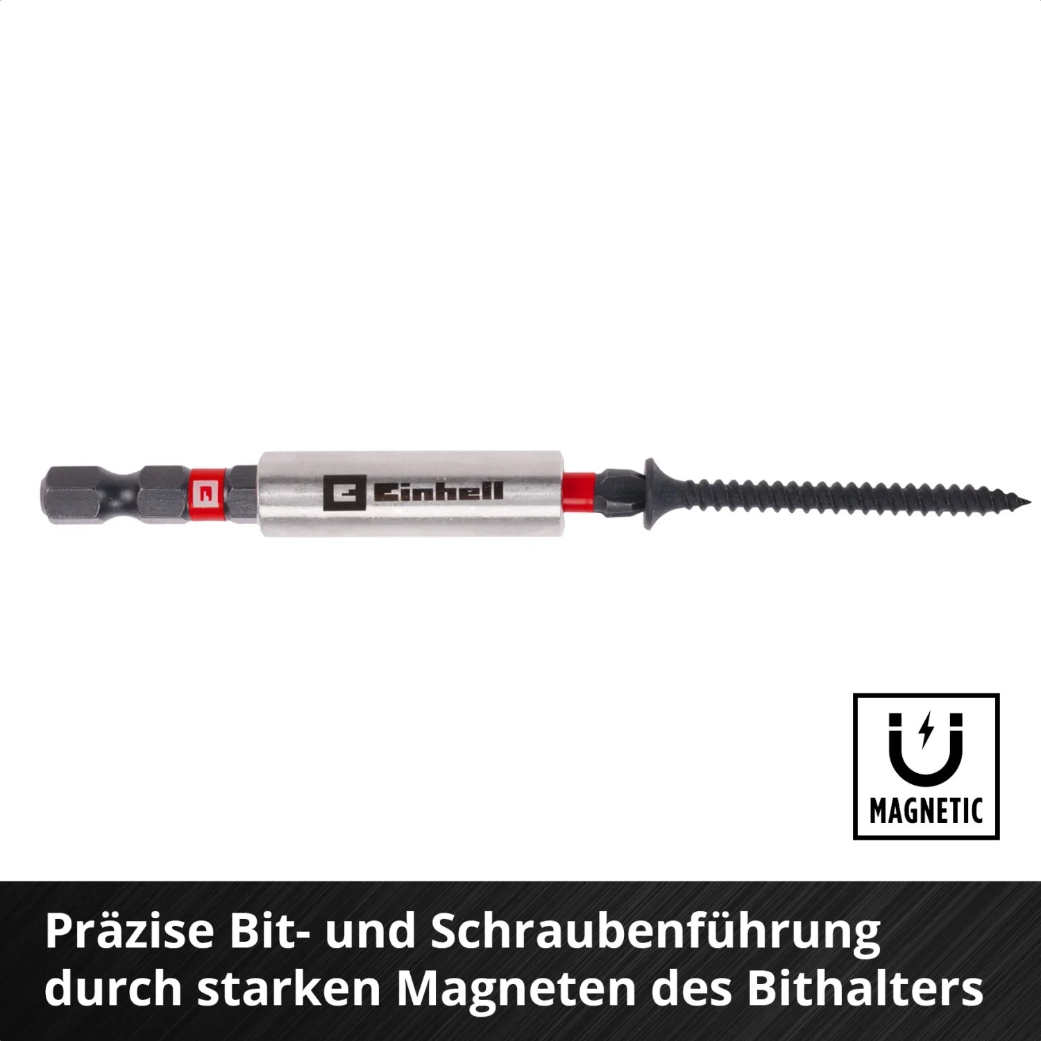 Einhell Bithalter mit Bit und Schraube, Teil des 39-tlg. Zubehör-Sets.