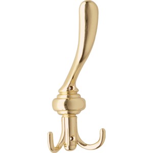 Glänzender Messing Wandhaken 557 mit drei Hakenarmen.