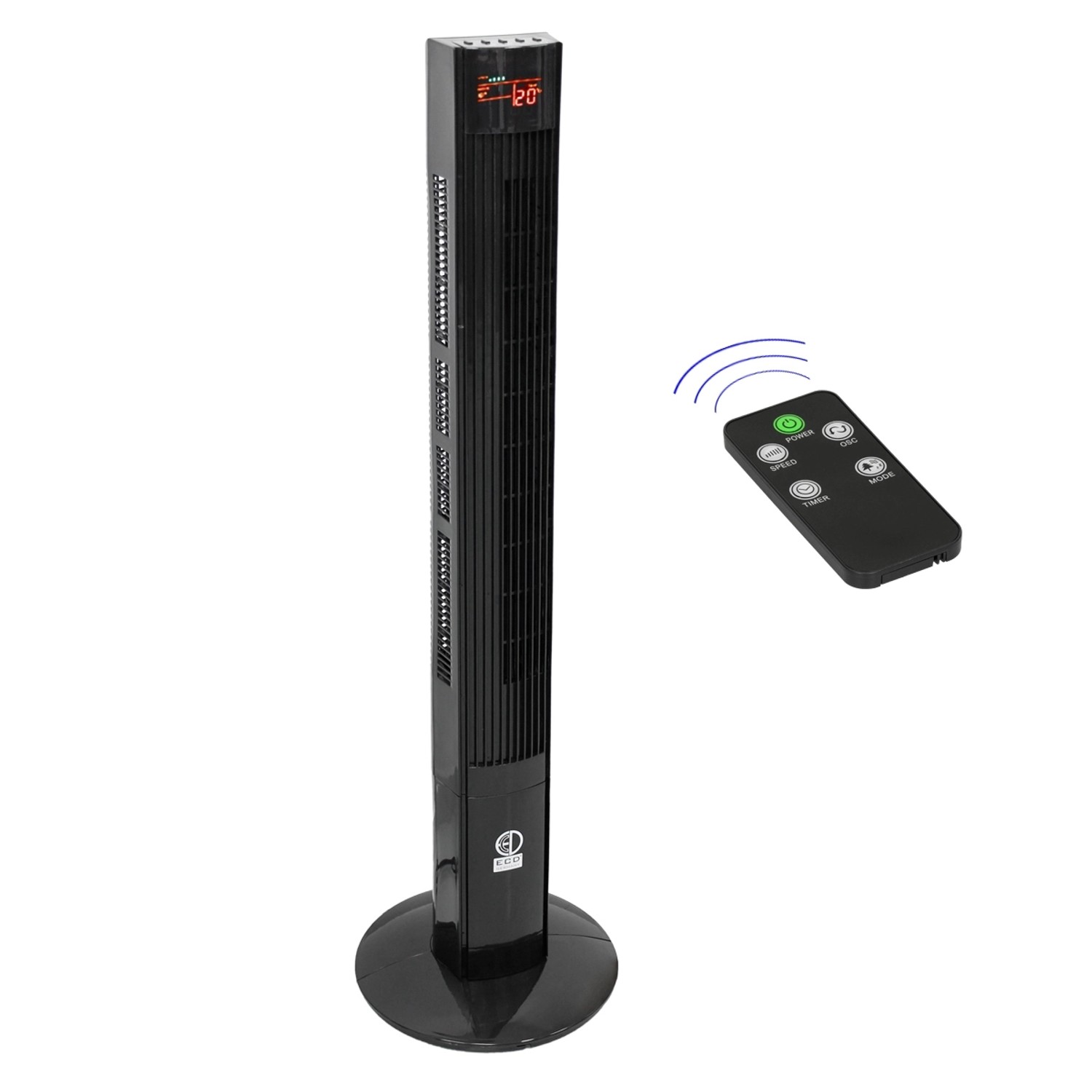 ECD Germany Turmventilator mit LED Display und Fernbedienung XL 45W Schwarz
