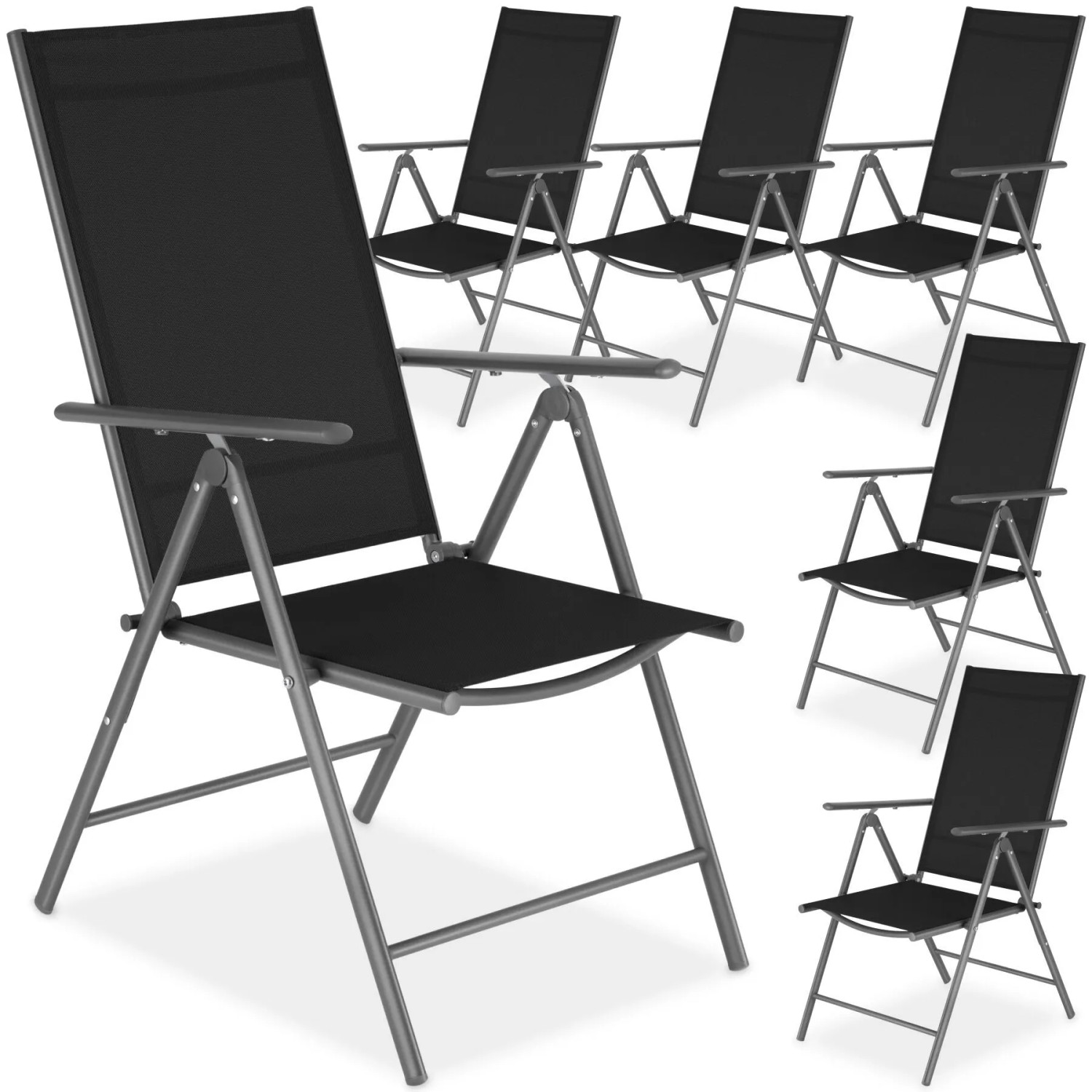 Tectake Gartenstuhl Marcellino Klappbar Wetterfest und Uv Beständig 6Er Set 65 x 54 5 x 107 5 cm Anthrazit