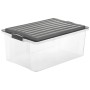 Rotho Stapelbox Compact A3, 38 l, transparent/grau. Aufbewahrungsbox mit Deckel und Klickverschlüssen.