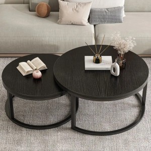 Rebiko Runder Couchtisch Set Mit 2 Schwarzen Tischen Moderner Loft Wohnzimmer