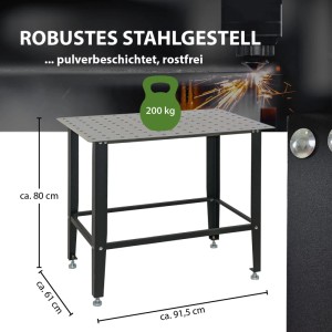 TRUTZHOLM Schweißtisch mit Lochplatte, Stahl, 91,5x61x80 cm, Tragkraft 200 kg, mattschwarz.