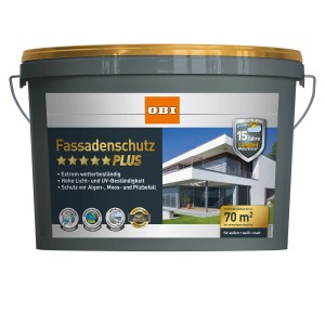 Eimer OBI Fassadenschutz Plus, weiße Fassadenfarbe, matt, 10 l, für langanhaltenden Wetterschutz.