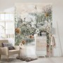Komar Fototapete Fable mit Waldmotiv, Wasserfall, Vögeln und Blumen in sanften Farben.