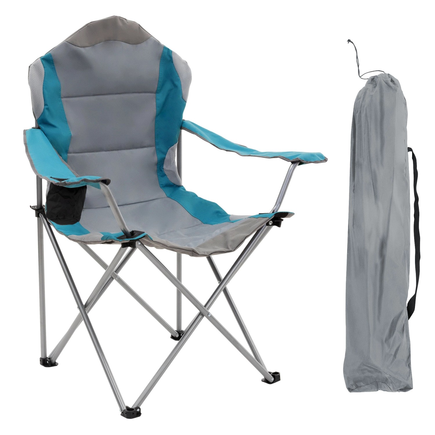 ECD Germany Campingstuhl Faltbar Grau-Blau Getränkehalter Tasche