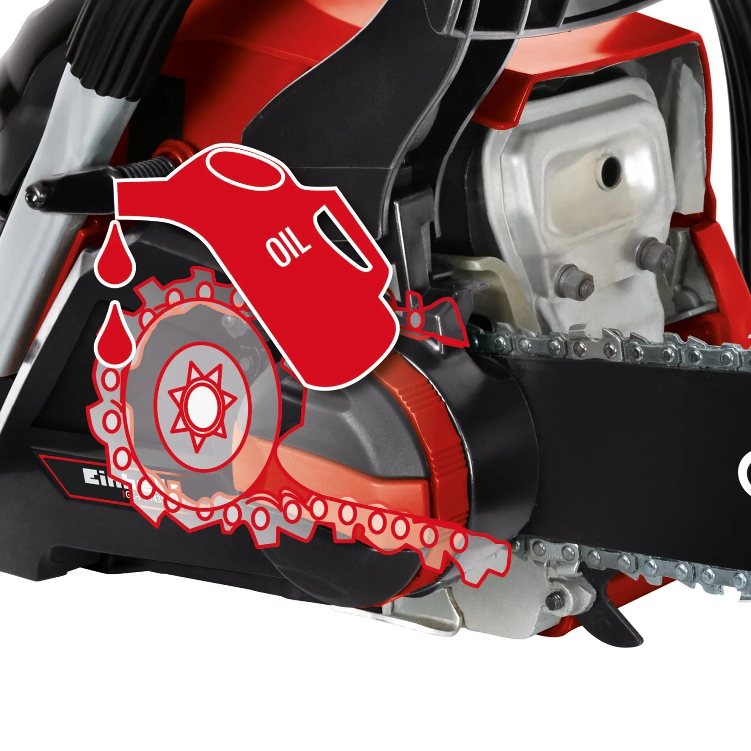 Detailaufnahme: Einhell Benzin-Kettensäge GC-PC 1435 I TC Kit mit Kettenschmierung.