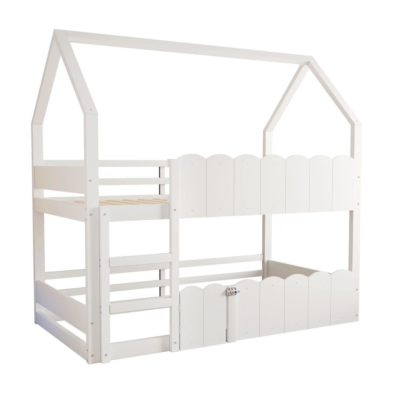 okwish Etagenbett 90x200cm mit Sicherheitsgeländer Hausdesign Kinderbett Weiß ohne Matratze
