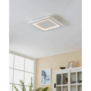 Weiße, quadratische LED-Deckenleuchte Padrogiano-Z RGB, 45x45 cm, von Eglo Connect.