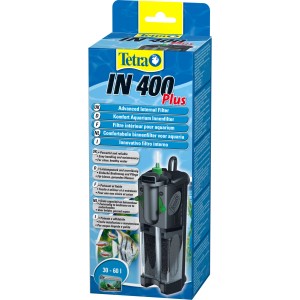 Tetratec IN 400 Plus Innenfilter für Aquarien von 30-60l, verpackt in blauem Karton.