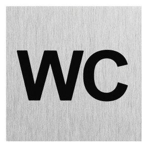 Selbstklebendes WC Hinweisschild aus Aluminium in Edelstahloptik.